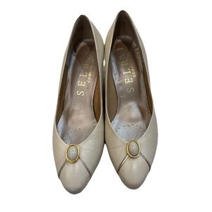 Selby Comfort Flex Vintage Kitten Heel Shoes Cream Womens Size 6N Career‎ Formal